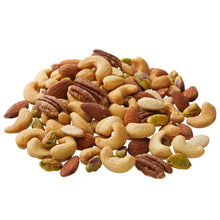 Heap of mixed nuts, including cashews, almonds, pecans, and pistachios