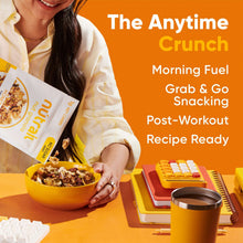 nutrail Honey Nut granola pouch with bowl of granola and scattered pieces