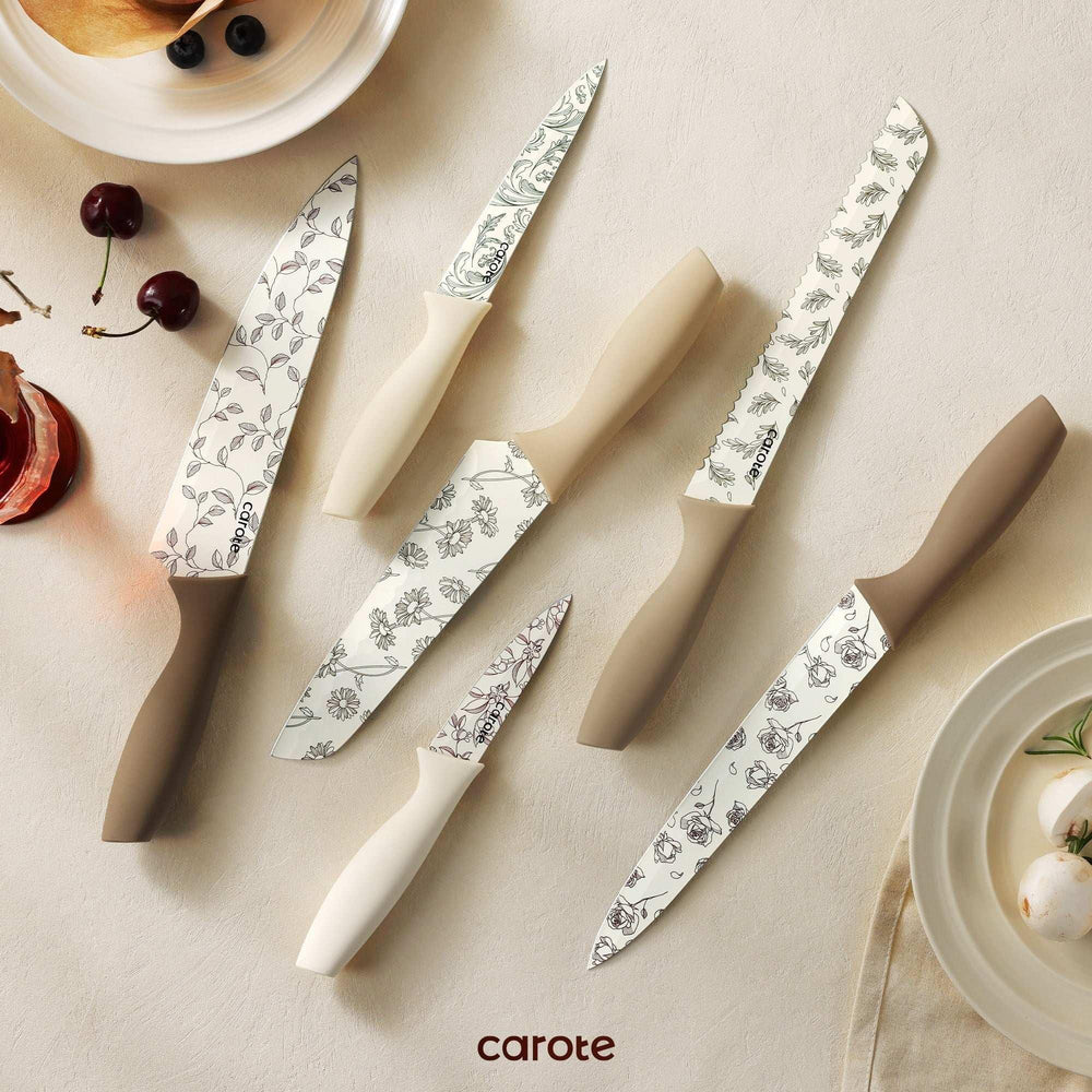 Carote 12Pcs Kitchen Knife Set with Blade Guards, White Granite Ceramic Knife, Stainless Steel - USA MEGA SHOP