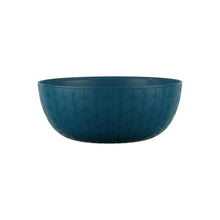 Navy plastic bowl with leaf-pattern sides and wide serving rim