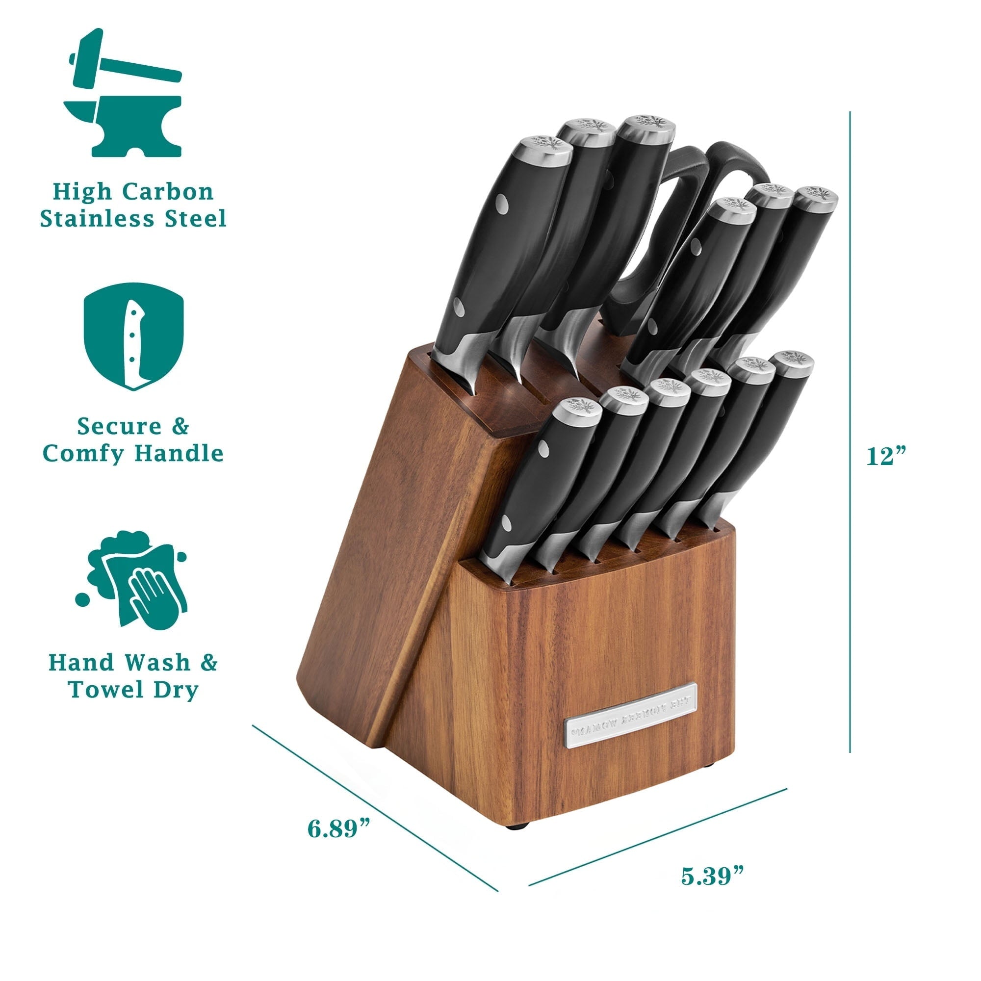 The Pioneer Woman 14-Piece Knife Block Set Stainless Steel Knives with Ergonomic Handle, Black