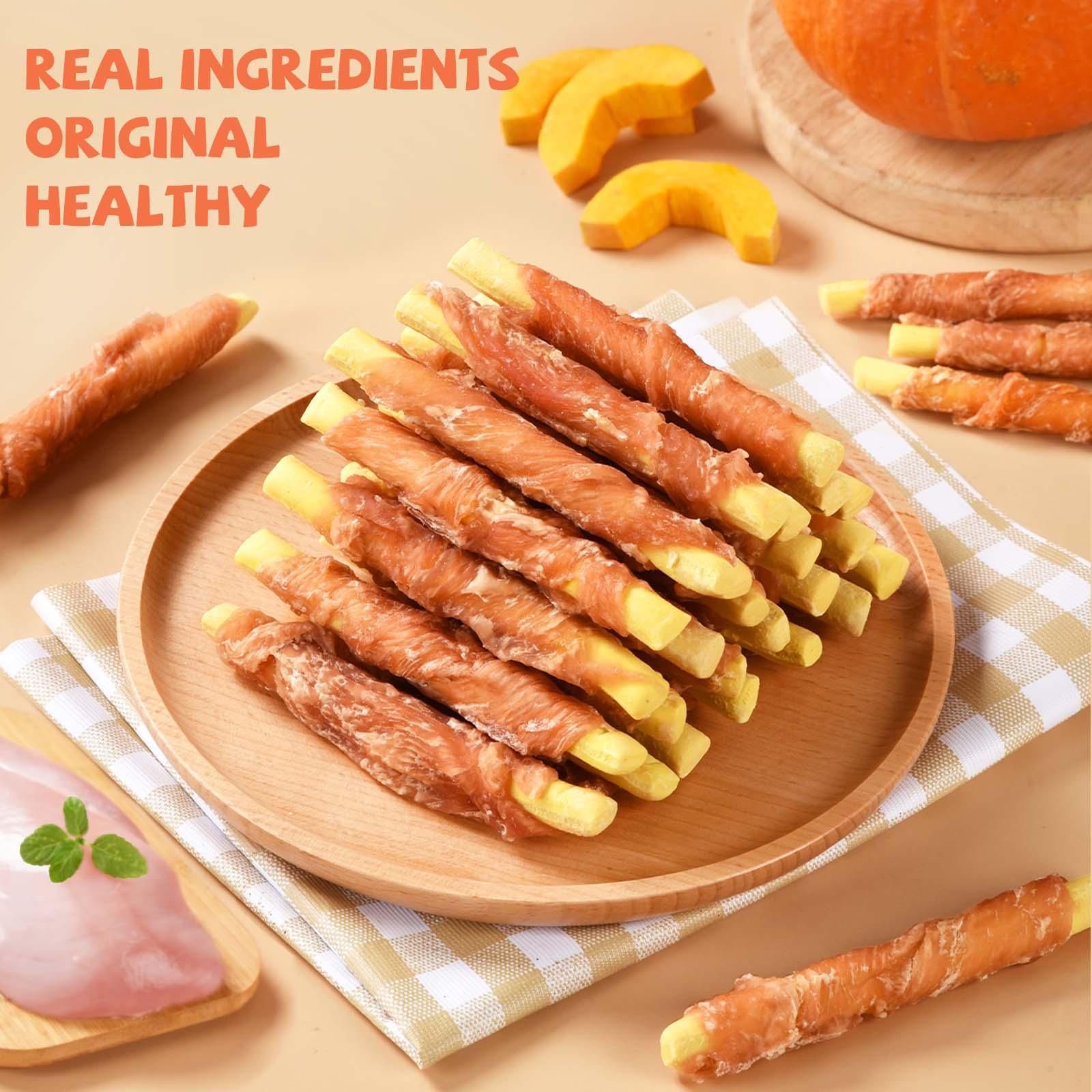Pawmate Chicken Jerky Wrapped Pumpkin Biscuits Dog Treats, Promote Digestion Soft Chews for All Dogs, 11 oz