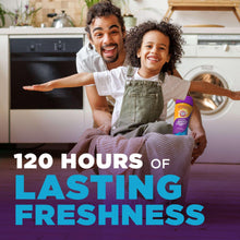 ARM & HAMMER Odor Blasters bottle held next to family in laundry room