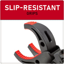 Black handlebar phone holder with red slip-resistant grip pads