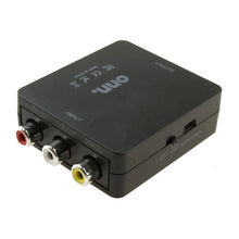 Black composite AV to HDMI converter with red, white, yellow RCA input ports