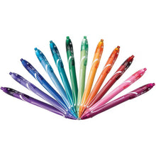 Assorted gel pens fan display with multiple colored barrels and caps