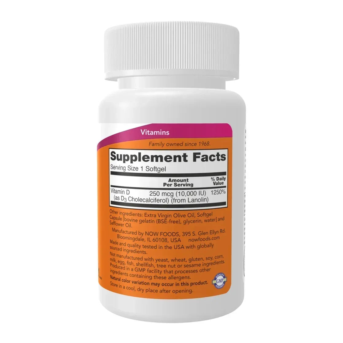NOW Foods, Vitamin D-3, High Potency, 125 mcg (5,000 IU), 120 Softgels