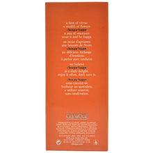 Clinique Happy eau de parfum box back, orange with ingredients and instructions