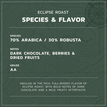 Eclipse Roast species & flavor panel: dark chocolate, berries & dried fruits