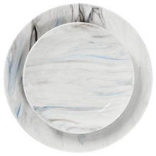 Porcelain dinner plate with blue and gray marble-style pattern