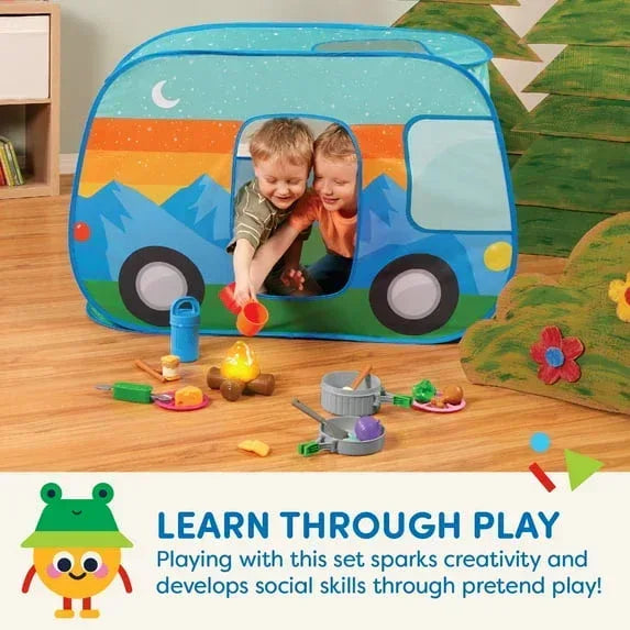 Battat Happy Camper Pop-Up Fabric Tent with 20+ Camping Accessories, Toddler and Preschool Toys