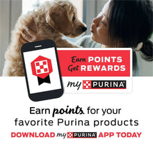 Purina rewards app promo graphic with points and download badge