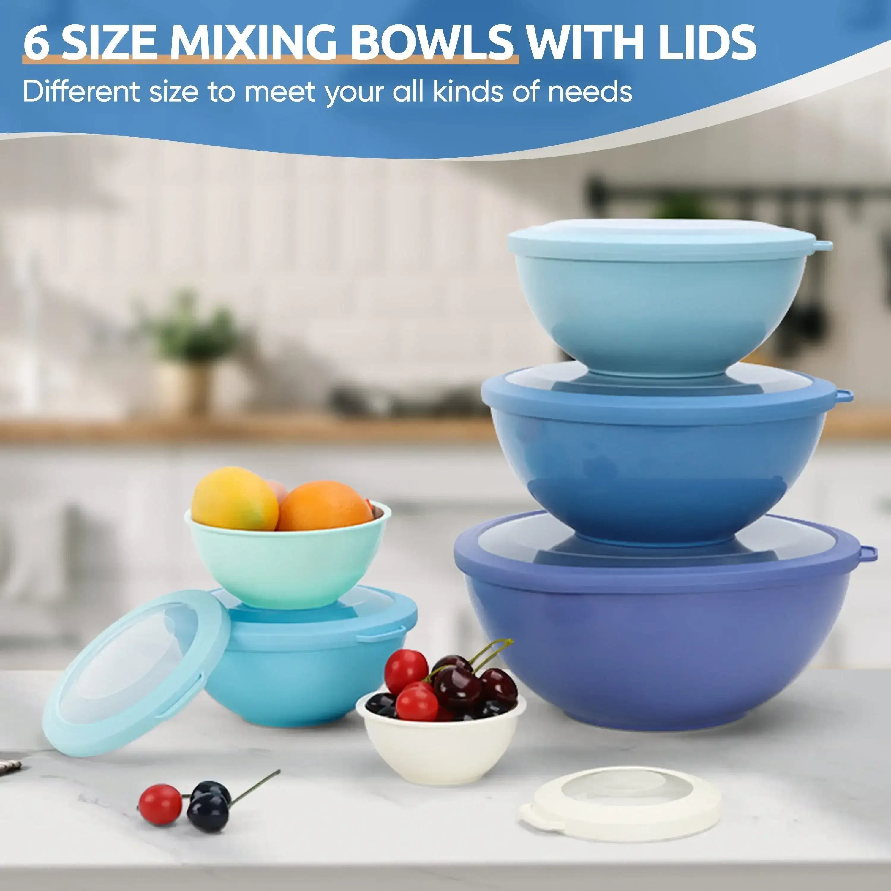 Walchoice Mixing Bowls with Airtight Lids Set of 6, Plastic Nesting Bowls Prep Bowls for Mixing, Serving, Kitchen Preparing, Storage, Microwave & Freezer Safe