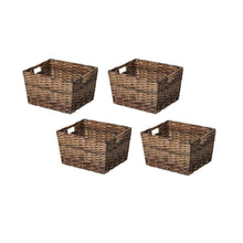 Set of 4 woven storage baskets, dark brown and tan with handles