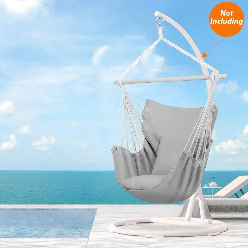 Large Hammock Chair Swing, Relax Hanging Rope Swing Chair with Detachable Metal Support Bar & Two Seat Cushions, Cotton Hammock Chair Swing Seat for Yard Bedroom Patio Porch Indoor Outdoor - USA MEGA SHOP