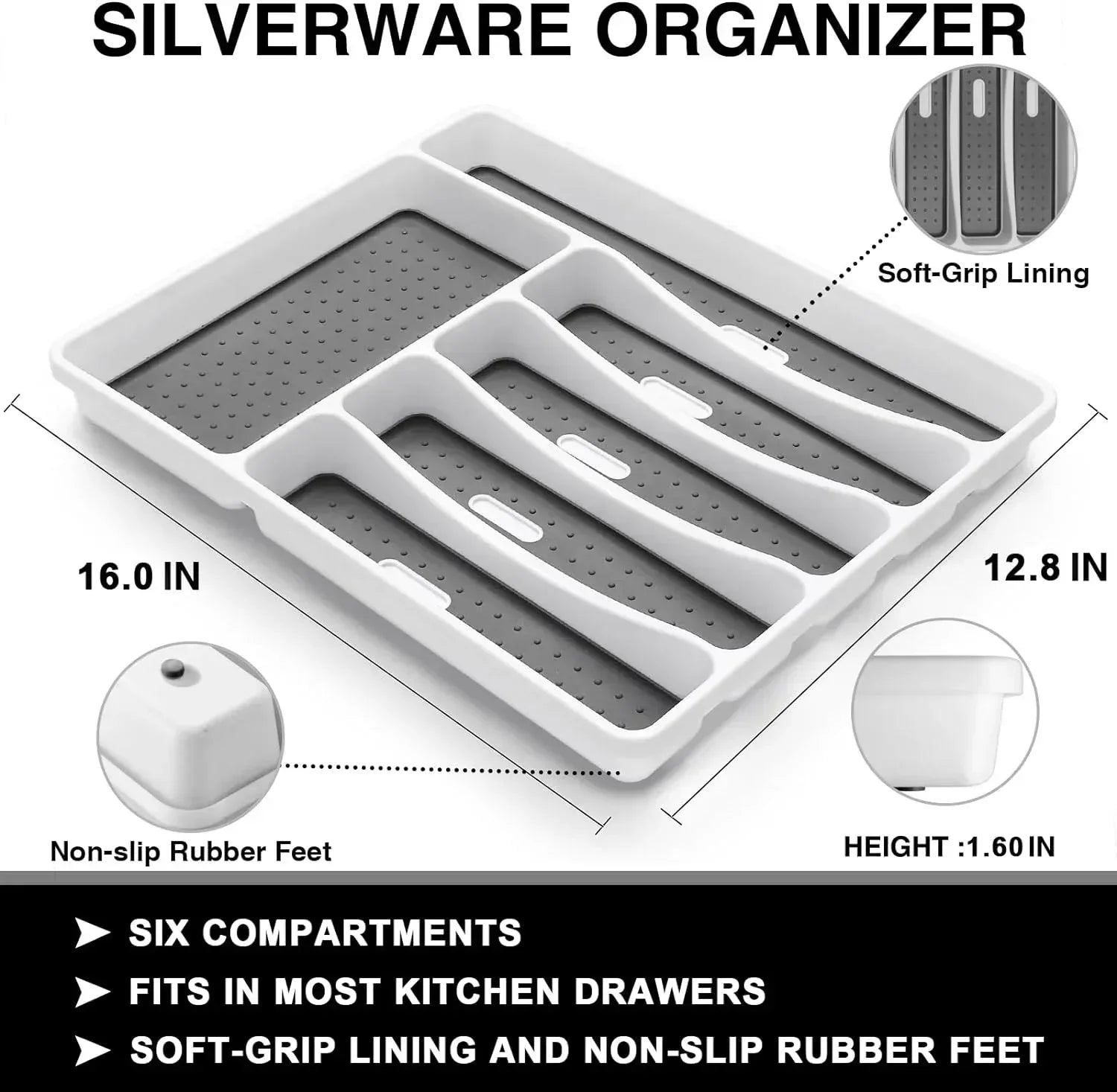 48-Piece Silverware Set with Organizer, Stainless Steel Silverware Flatware Set for 8, Kitchen Utensils with Steak Knives, Mirror Polished Dinner Knife, Forks, Spoons, Tableware Serving Tray