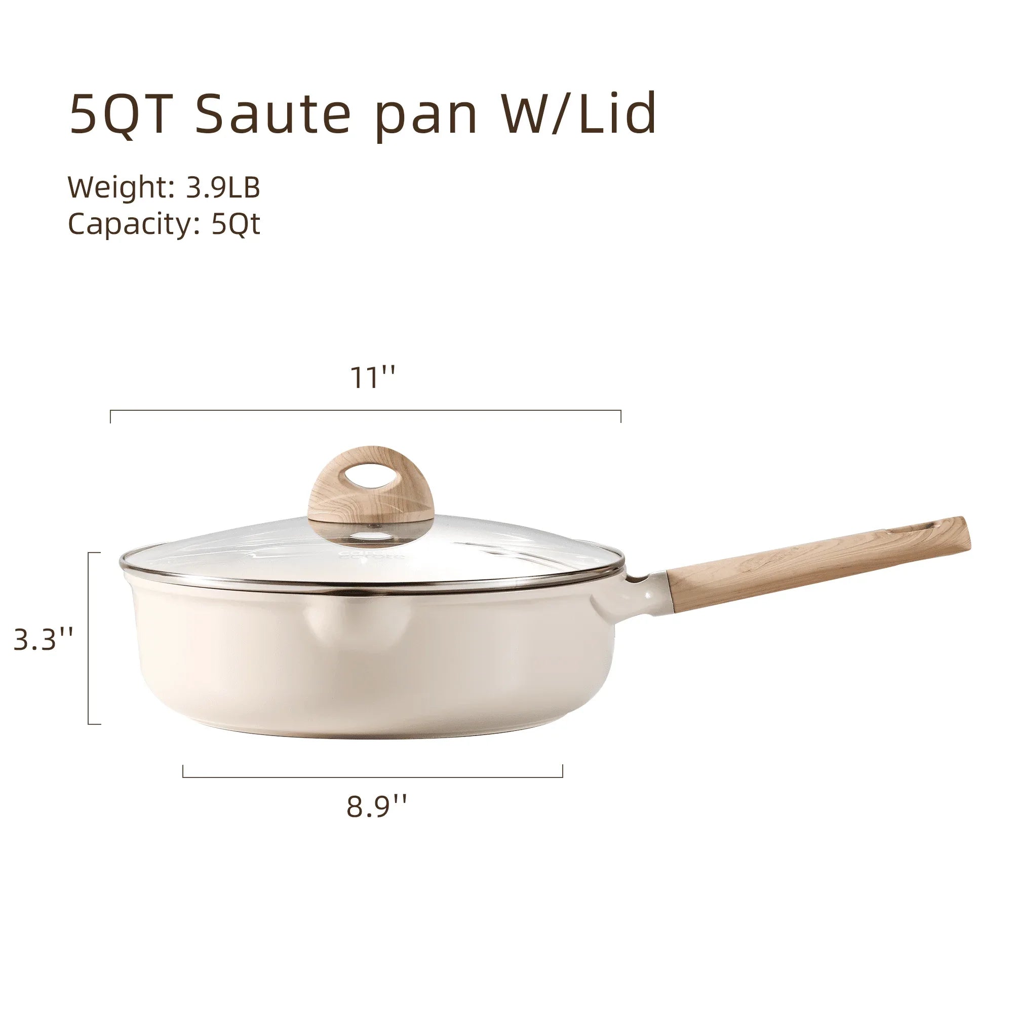 Carote Healthy Ceramic NonStick Jumbo Cooker with Induction 11" Non-Toxic Saute Pan With Lid Cover, Bon Appetit, Taupe, 5QT