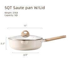 Taupe 5QT saute pan with glass lid and wood-look side handle