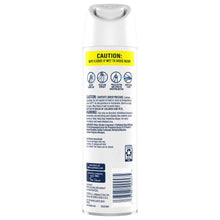 Air freshener spray bottle back panel with caution symbols and barcode