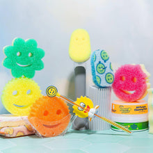 Assorted colored non-scratch cleaning sponge heads with foam scrubbers