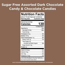 Nutrition Facts panel on sugar-free assorted dark chocolate candy bag