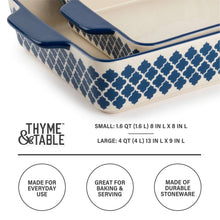 Stoneware baker set with blue patterned band and side handles