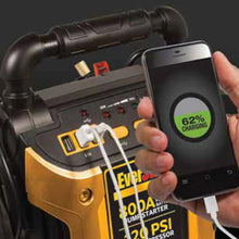 Jump starter with phone charging, showing 62% charged