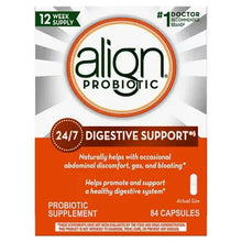 Align probiotic supplement box with 24/7 digestive support and 84 capsules label