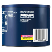 PLANTERS honey-roasted mixed nuts steel can with barcode and handling information