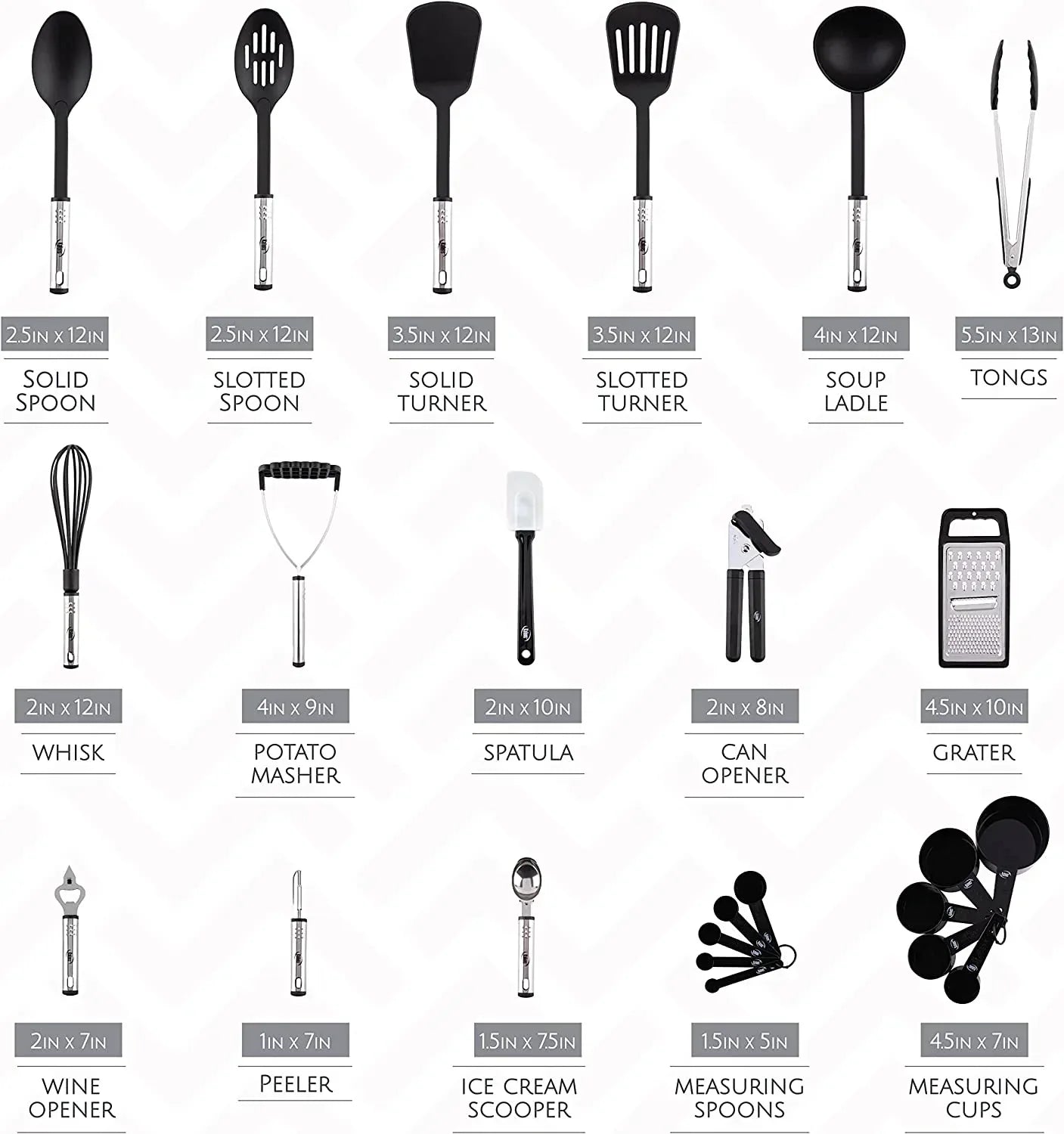 Kaluns 35 Pcs Cooking Utensils Set, Nonstick Heat Resistant Nylon & Stainless Steel Cooking Sets – Complete Kitchen Essentials & Kitchenware, Black