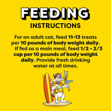 Cat treat feeding instructions: 11–13 treats per 10 lb body weight daily