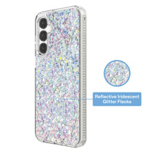 Iridescent glitter fleck phone case with reflective glitter flakes and camera cutouts