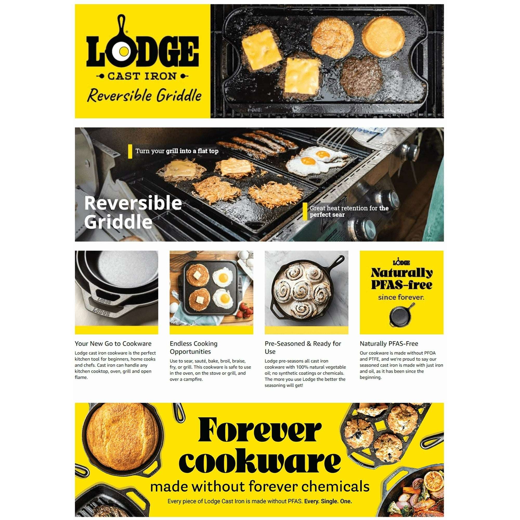 Lodge Cast Iron Seasoned Pro Grid Reversible Grill/Griddle