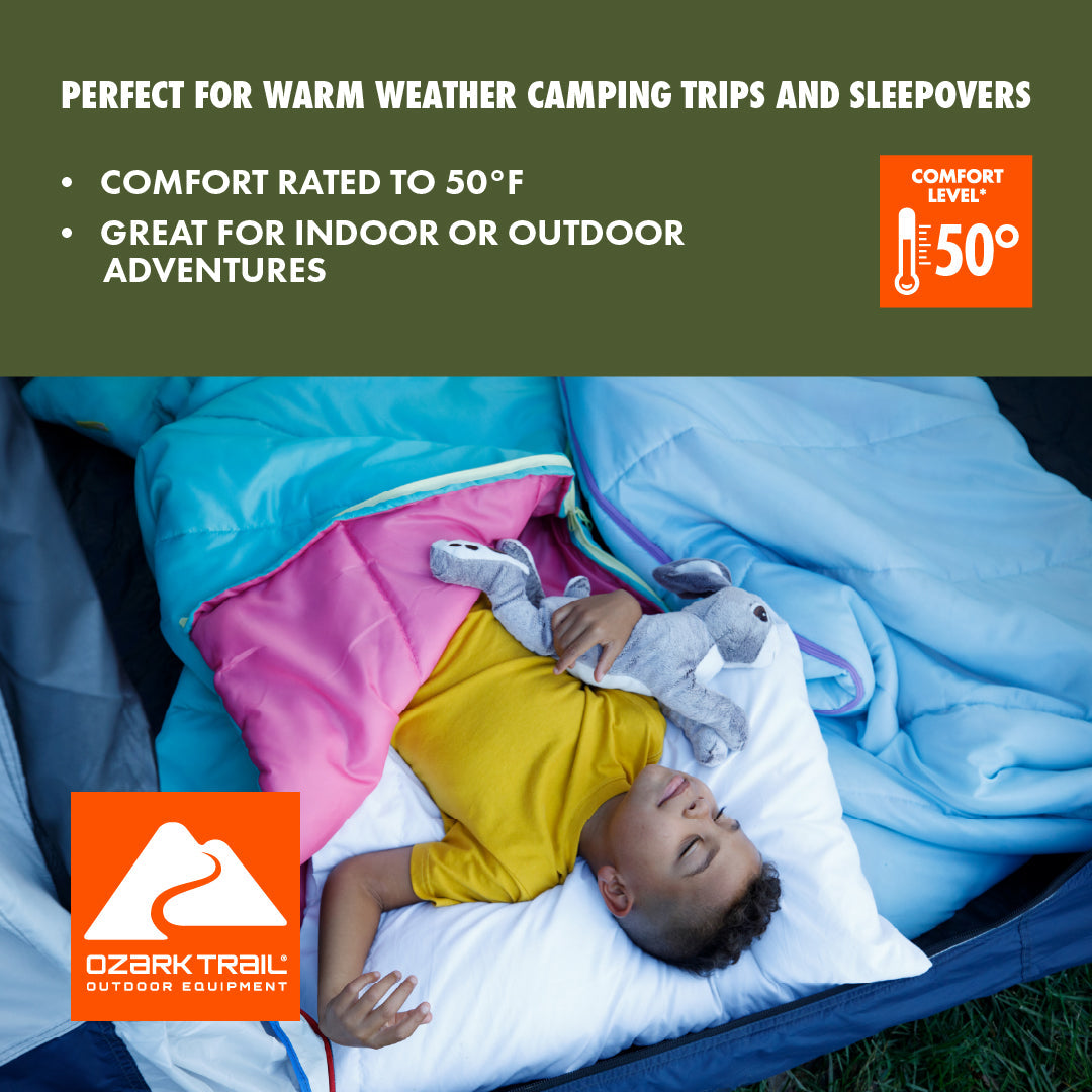 Ozark Trail Youth warm weather rectangle sleeping bag - Blue & Red (youth size 64" x 28")