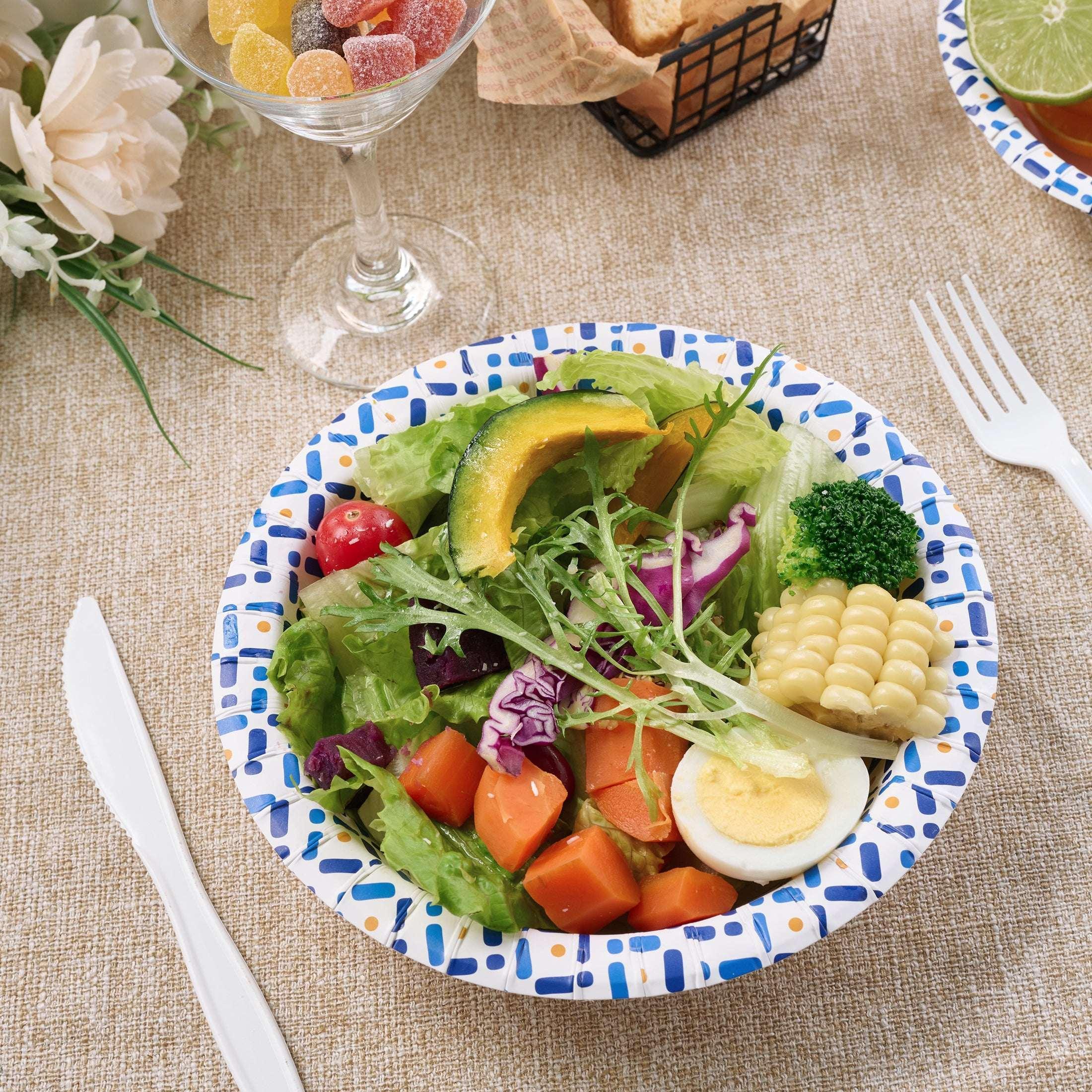 VPLUS Disposable Paper Bowls, 20 Oz 100 Count, Microwave Safe, Soak Proof, Heavy Duty Flower Printed Paper Bowls for Dinner or Lunch
