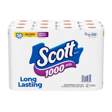 Scott toilet paper 36-roll pack, front view of white rolls in wrapper