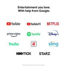 Streaming services logo panel with YouTube, Netflix, Hulu, and more