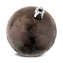 Brown shatterproof Christmas ball ornament with geometric leaf-texture pattern and silver cap