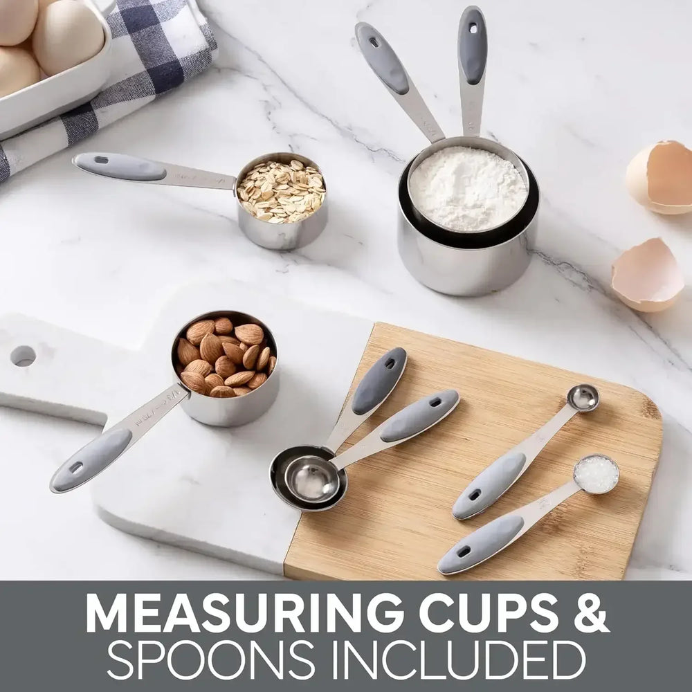 COOK WITH COLOR Stainless Steel Mixing Bowls Set and Measuring Cups- Nesting Bowls with Non-Slip Bottom and Easy-Grip Handles, 11 Pieces - USA MEGA SHOP