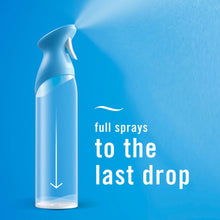 Air freshener spray bottle with blue cap and trigger, clear lower bottle body