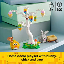 LEGO Easter tree playset with colorful egg pieces, bunny and chick on a wagon