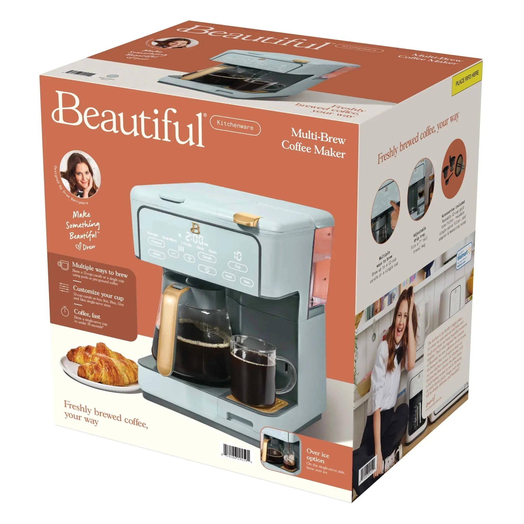 Beautiful Multi-Brew 12-Cup Programmable Drip & Single-Serve Coffee Maker, White Icing by Drew Barrymore