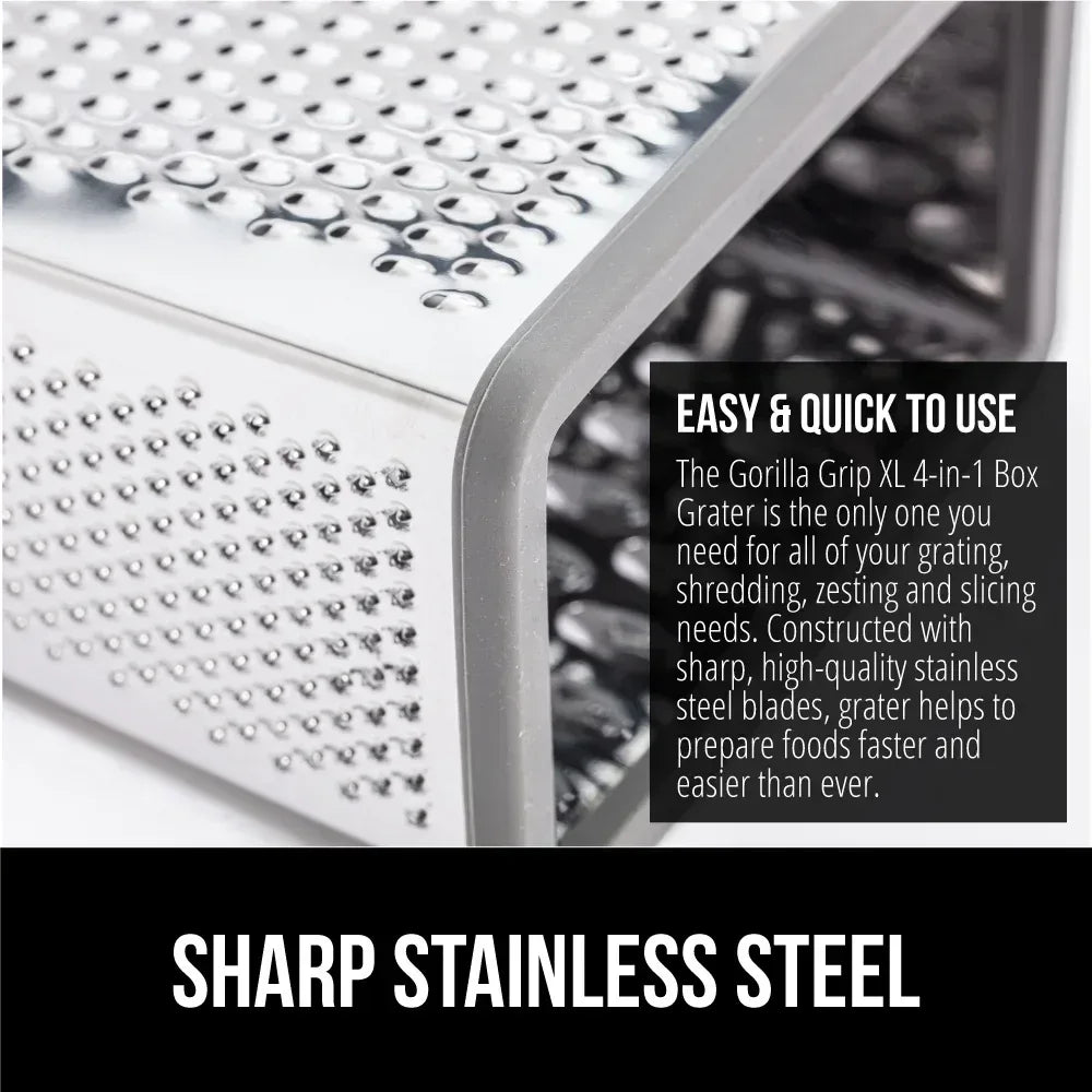 GORILLA GRIP Cheese Grater, BPA Free Stainless Steel Box Graters, Cheeses and Veggie Shredder
