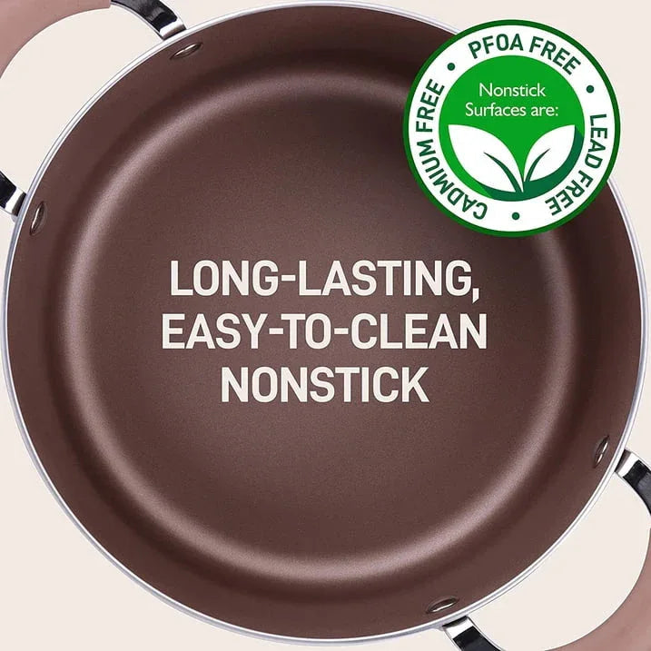 NutriChef 5 Quart Non Stick Dutch Oven with Lid & Stay Cool Handles, Brown