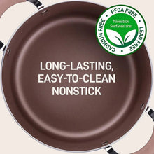 Brown Dutch oven interior nonstick surface with PFOA-free badge