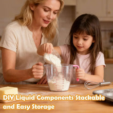 Stackable measuring cup with printed scale and stainless steel measuring spoon