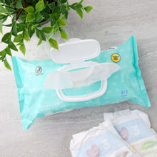 Unscented wipes pack with flip-top lid, turquoise; wipes pulled open