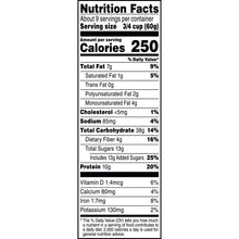 Nutrition Facts panel for protein granola, serving size 3/4 cup (60 g)