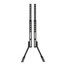 Tabletop TV stand base with two black metal legs and mounting rail strips