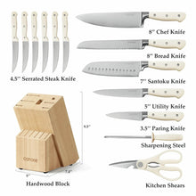 Assorted knife set with wooden block, sharpening steel, and kitchen shears